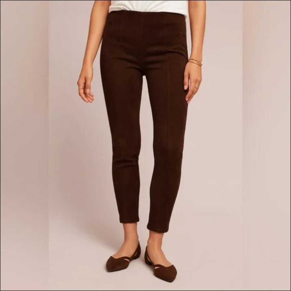 Anthropologie Faux Suede Pull-On Pintuck Ankle Pants Chocolate Brown Size 28